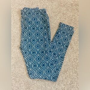 LuLaRoe OS Leggings NWOT Blue Black White Geometric Pattern